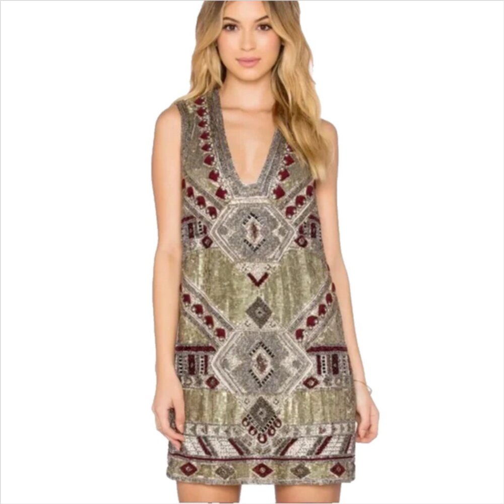 Alice + Olivia Odell Archive Gold Sequin Deco Dress - Picture 1 of 10